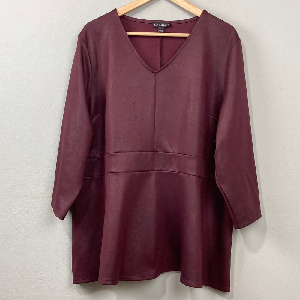 Lane Bryant Blouse Plus Size 22-24 Coated Stretch V-Neck Top Glam Minimalist